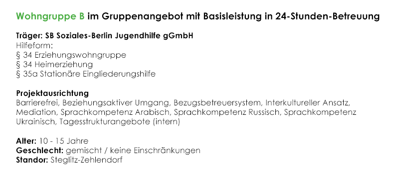 Wohngruppe B Freiplatzmeldung