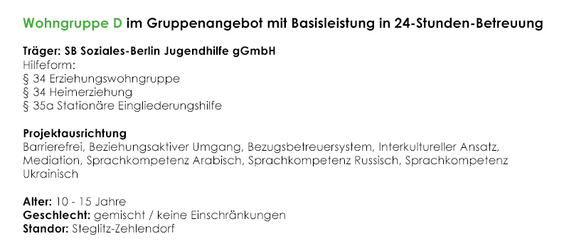 Wohngruppe D Freiplatzmeldung